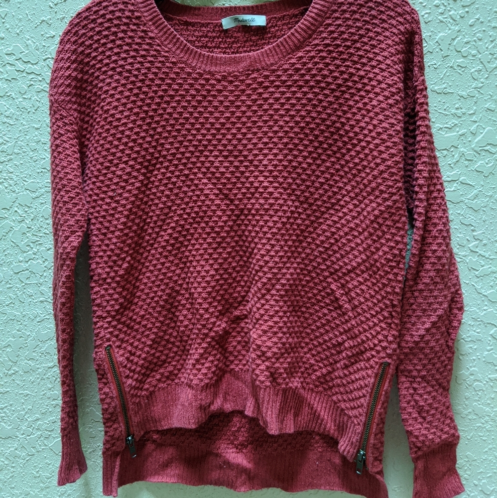Madewell Red Zipper Layered Knit Sweater